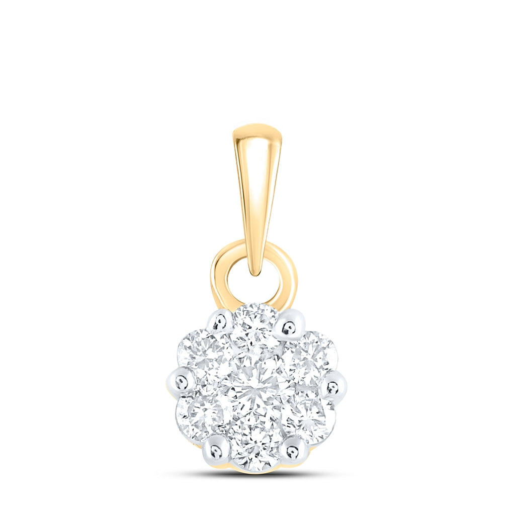 10kt Yellow Or White Gold 1/4ctw Diamond Nk Flower Fashion Pendant