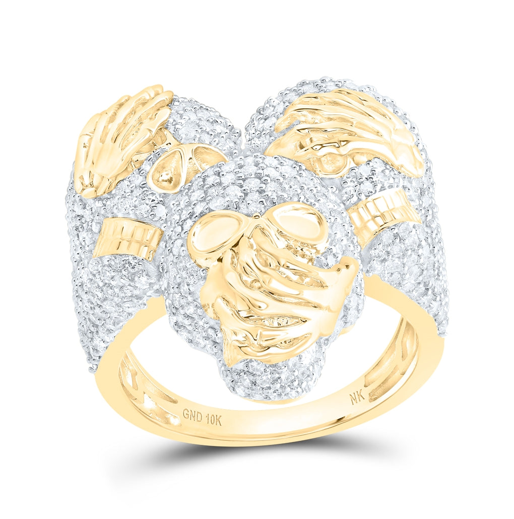 10kt Yellow Gold 3 3/8ctw Dia Nk Skull Men's Ring