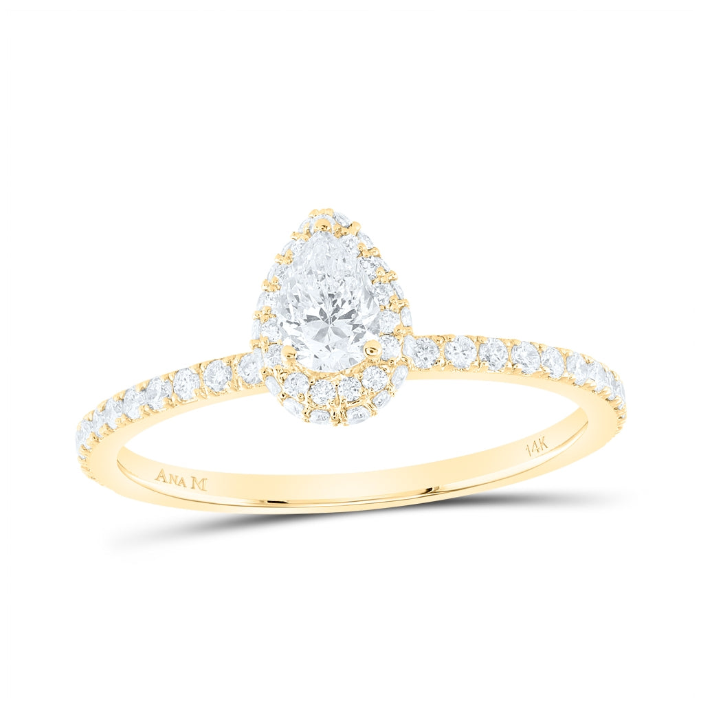 14K Yellow Or White Gold 5/8ctw Diamond Ana M 1/3ct-cpear Engagement Single Halo Ring