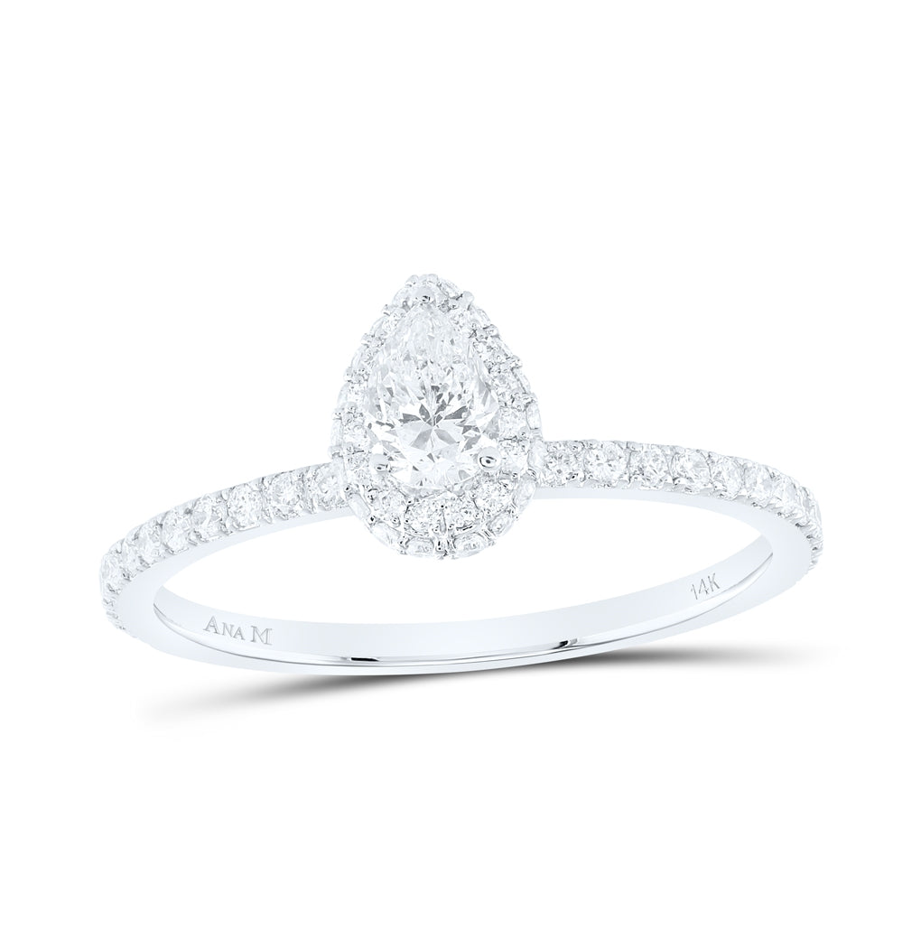 14K Yellow Or White Gold 5/8ctw Diamond Ana M 1/3ct-cpear Engagement Single Halo Ring
