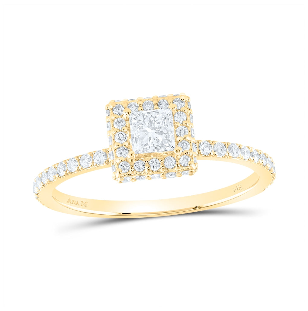 14K Yellow Or White Gold 3/4ctw Diamond Ana M 1/3ct-cpr Single Halo Engagement Ring
