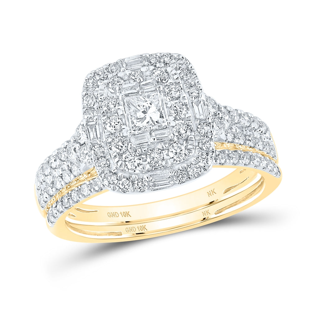 10K Yellow Or White Gold 1ctw Diamond Nk 1/5ct-cpr Bridal Set Double Halo