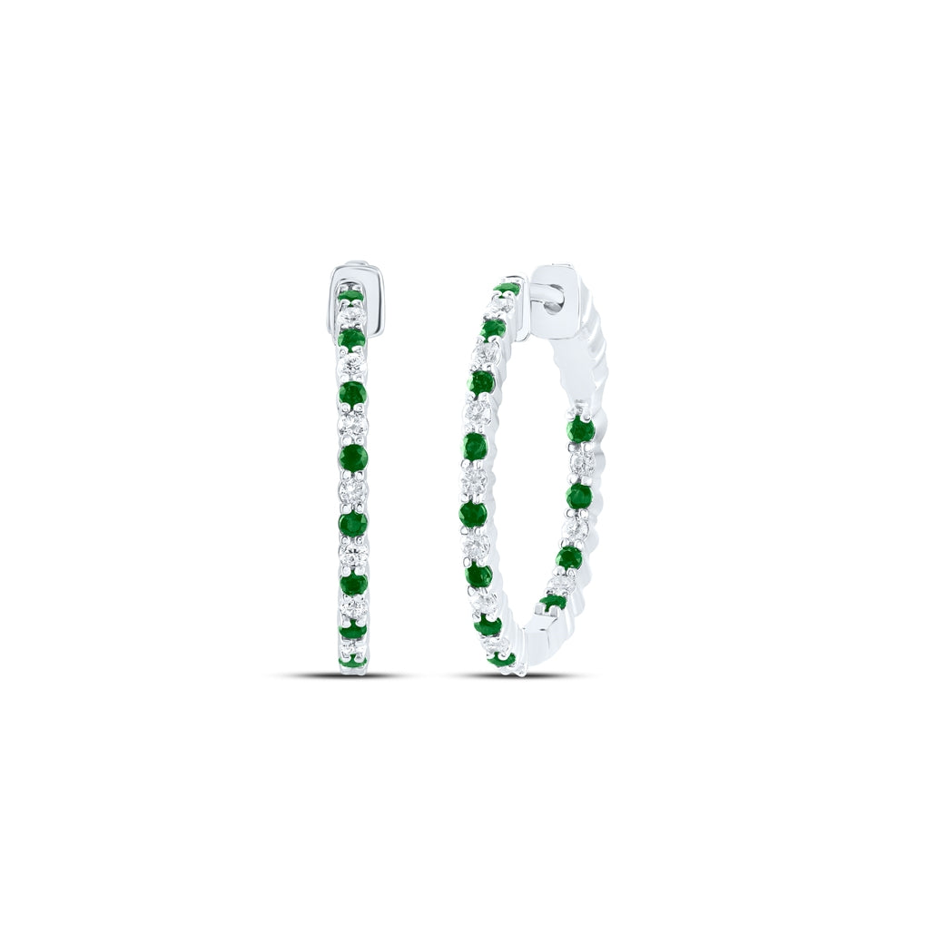 14kt Yellow Or White Gold 1/2ctw Diamond Cn 1/2ct Emerald Natural Gem Hoop Earring