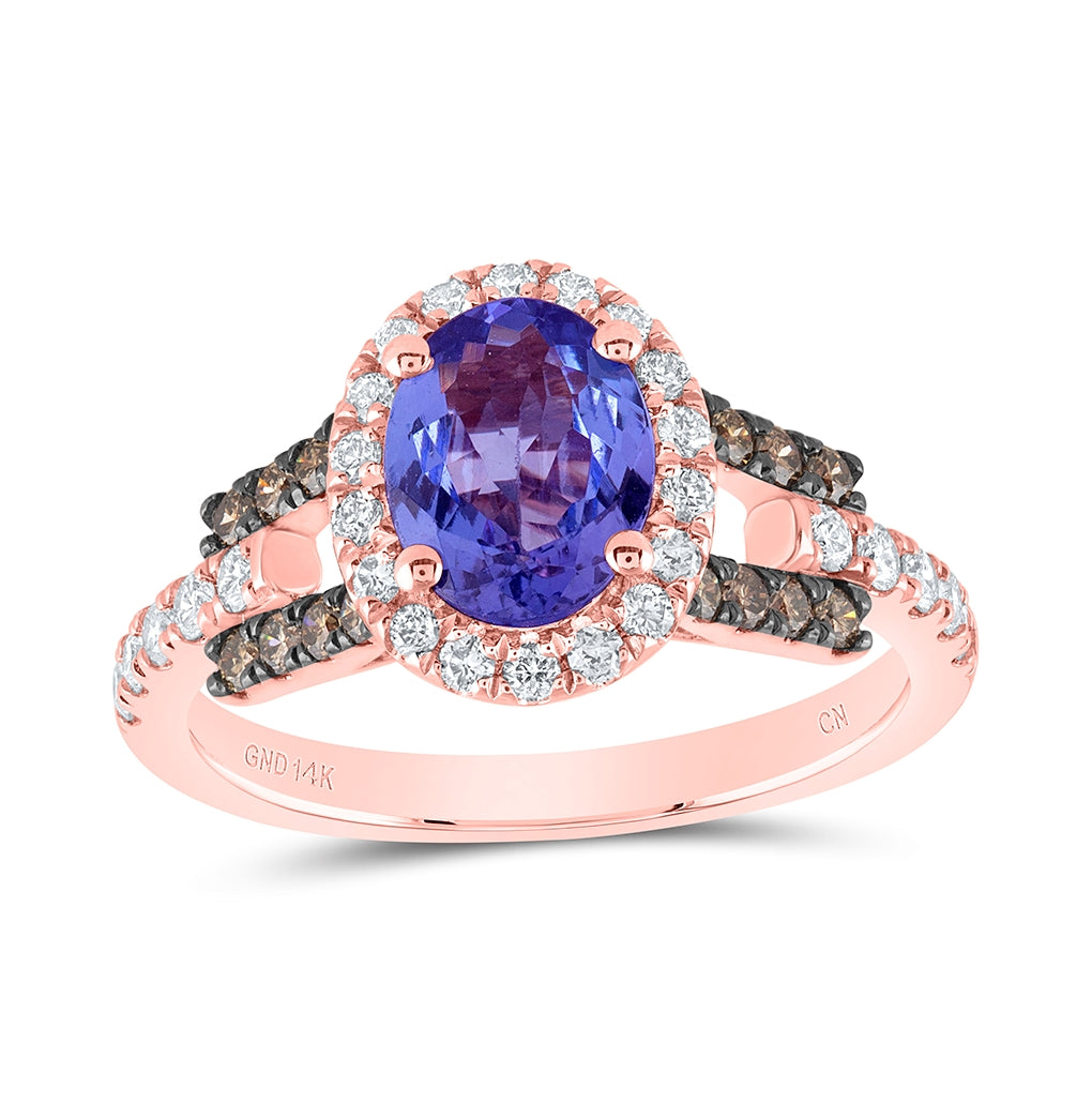 14kt Rose Gold 5/8ctw Diamond Ana M 8x6mm-tanz Ov Natural Gem Ring
