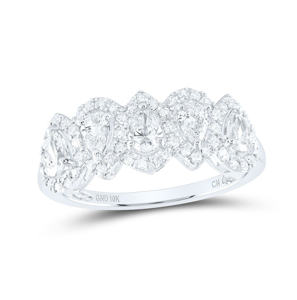 10kt White Gold 1ctw Diamond Cn Pear Dia Anniversary Fashion Band