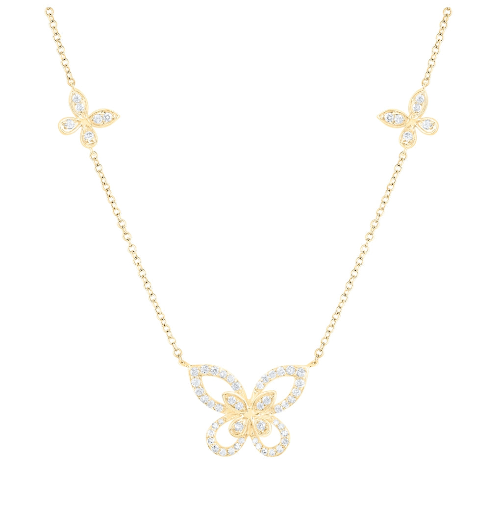 10K Yellow Or White Or Rose Gold 3/8 Ctw Dia Nk Butterfly Fashion Necklace (18 Inch)