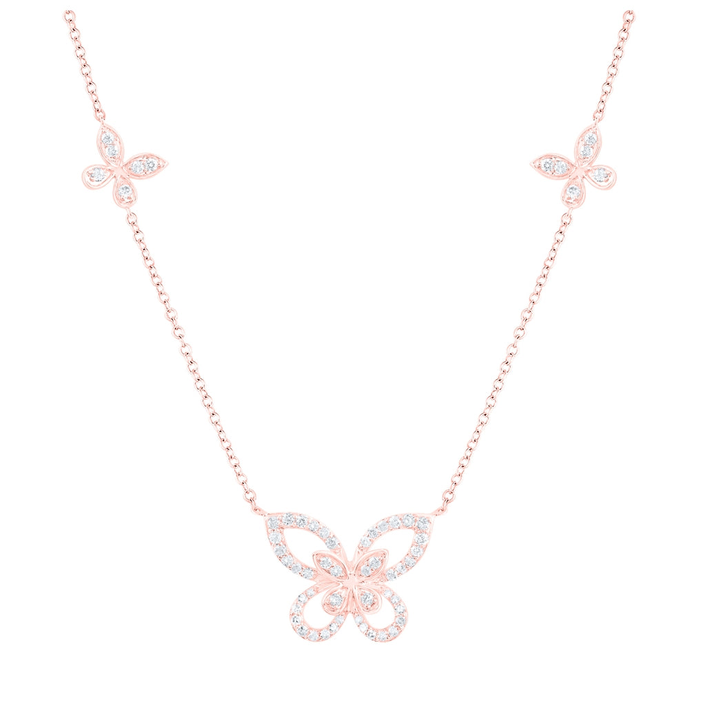 10K Yellow Or White Or Rose Gold 3/8 Ctw Dia Nk Butterfly Fashion Necklace (18 Inch)