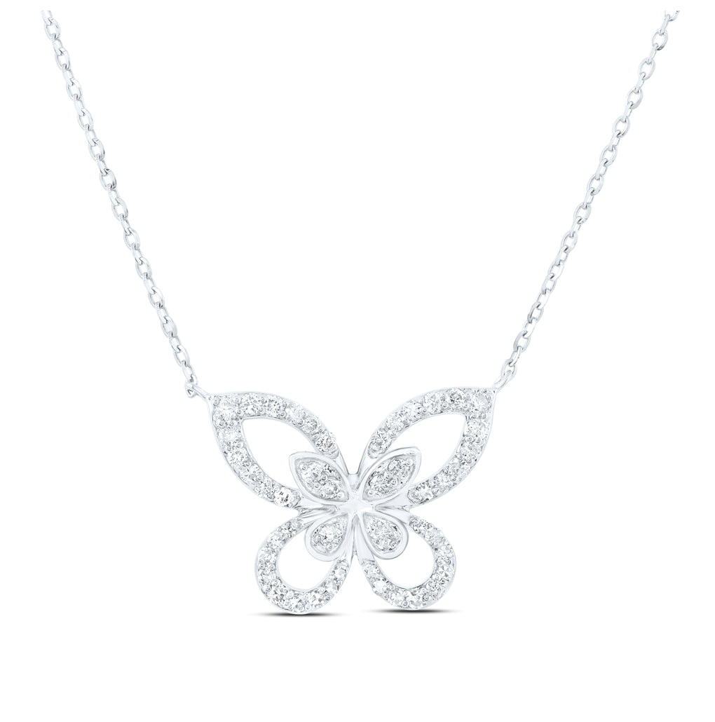10K Yellow Or White Or Rose Gold 1/4ctw Dia Nk Butterfly Fashion Necklace (18 Inch)