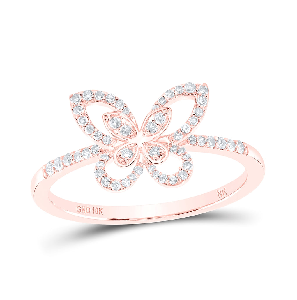 10kt Yellow Or White Or Rose Gold 1/5 Ctw Dia Nk Butterfly Fashion Ring