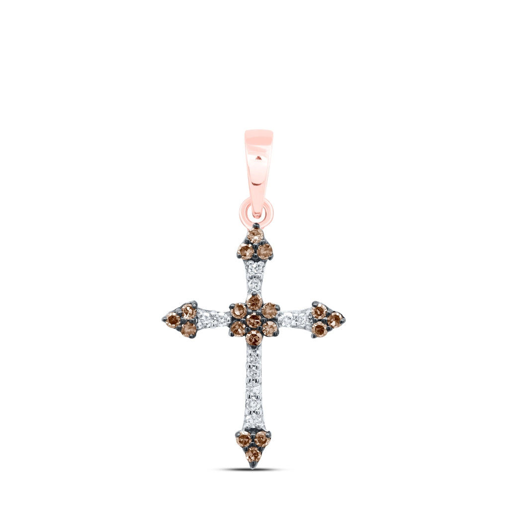 10kt Rose Gold 1/6ctw Diamond Nk Cognac Cross Pendant
