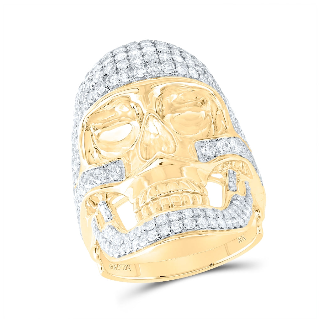 10kt Yellow Gold 3 1/2ctw Diamond Nk Skull Mens Ring