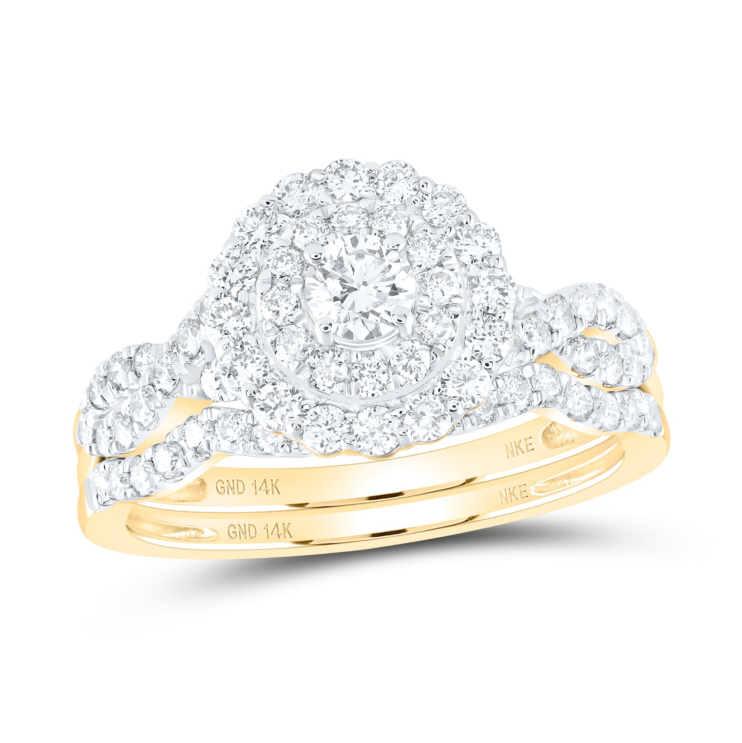 14K Yellow Or White Gold 1ctw Diamond Nke 1/5ct-crd Bridal Set Double Halo