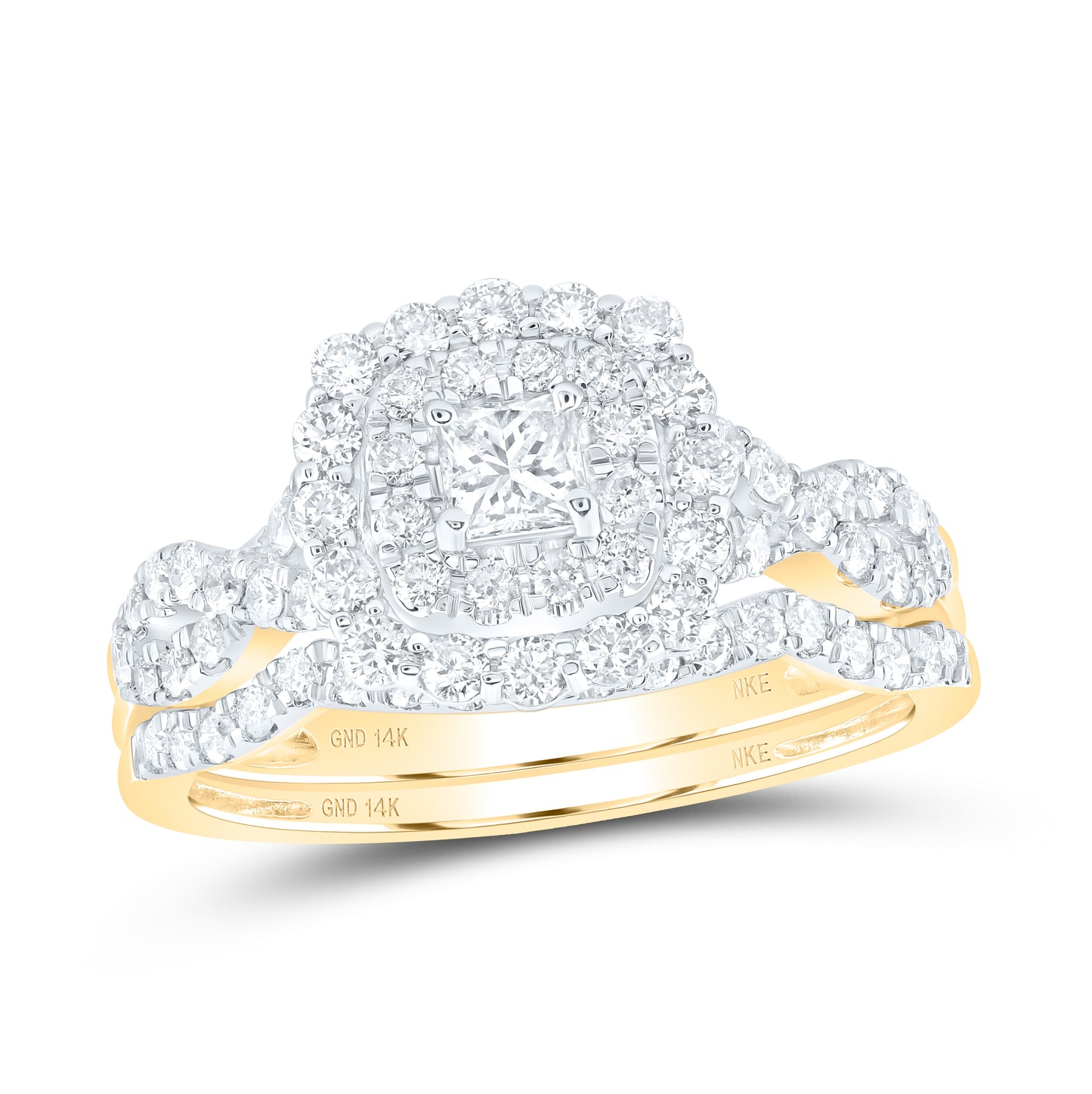 14K Yellow Or White Gold 1ctw Diamond Nke 1/5ct-cpr Bridal Set Double Halo