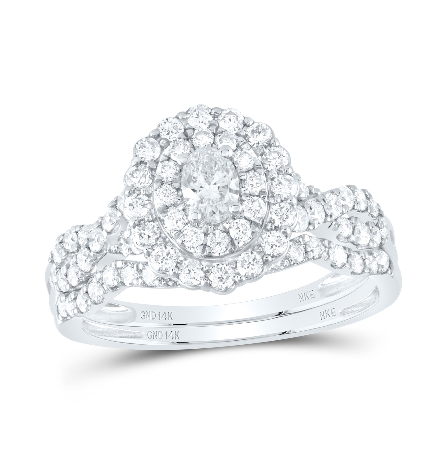 14kt White Gold 1ctw Diamond Nke 1/5ct-cov Bridal Set Double Halo