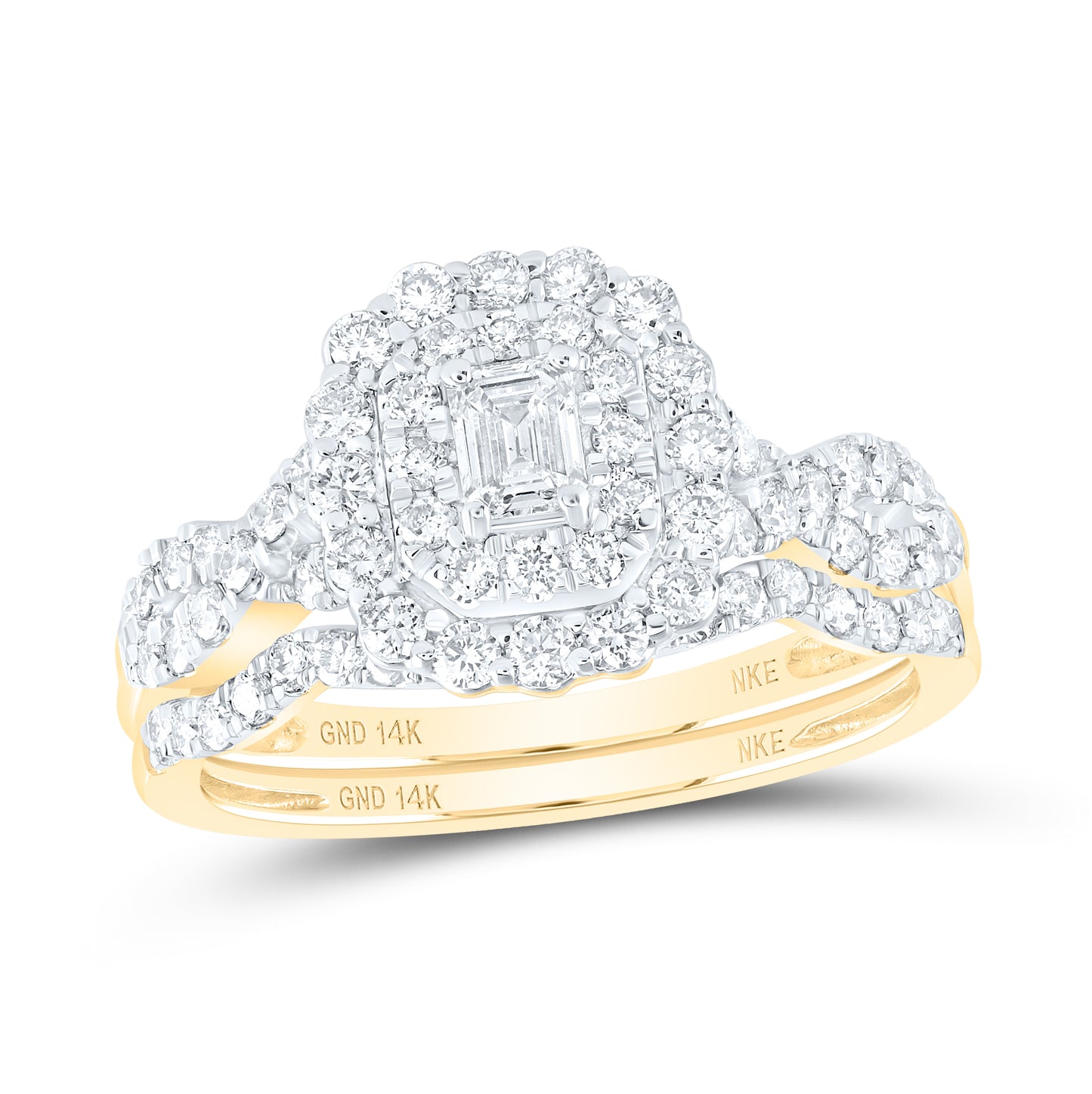 14K Yellow Or White Gold 1ctw Diamond Nke 1/5ct-cem Bridal Set Double Halo