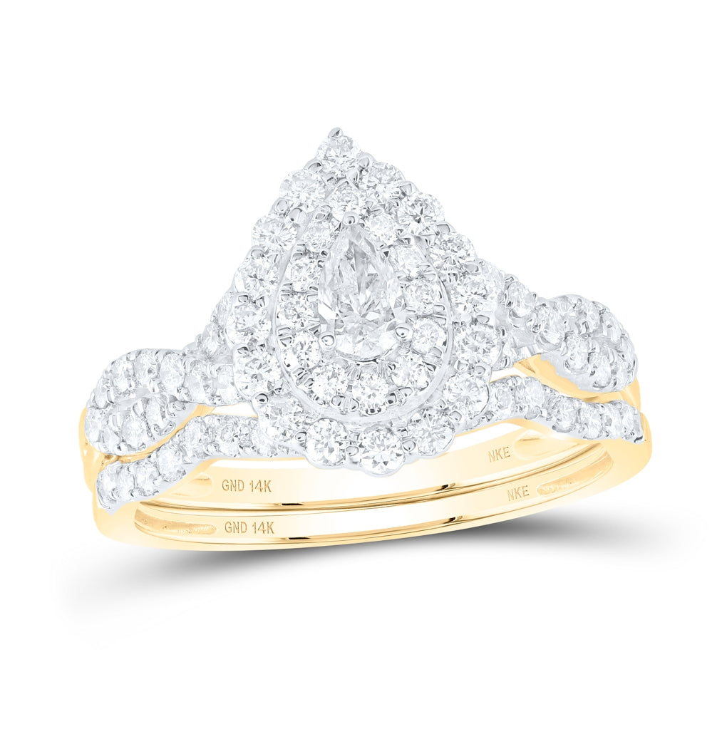 14kt Yellow Or White Gold 1ctw Diamond Nke 1/5ct-cpear Bridal Set Double Halo