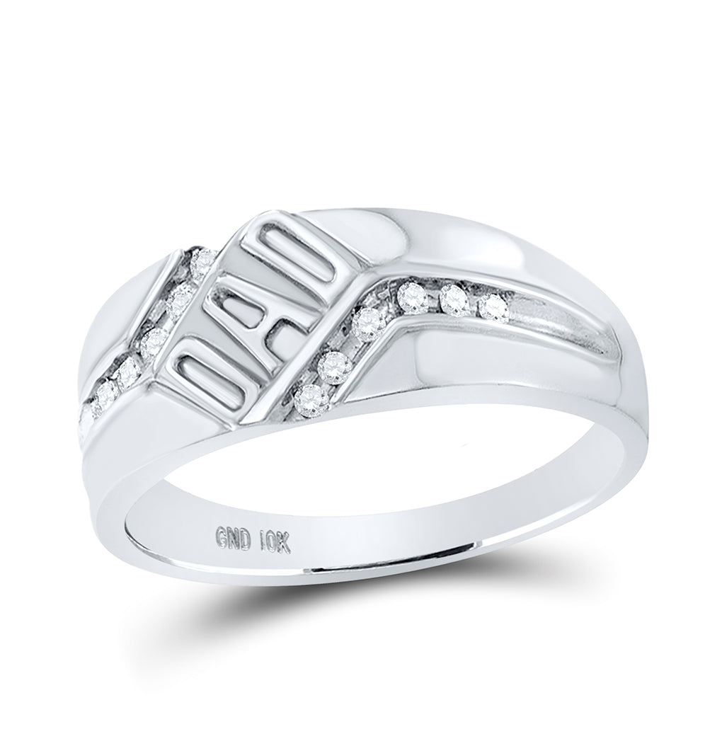 10K White Gold Mens Round Diamond Dad Father Ring 1/8 Cttw, Mens Size: 7-13