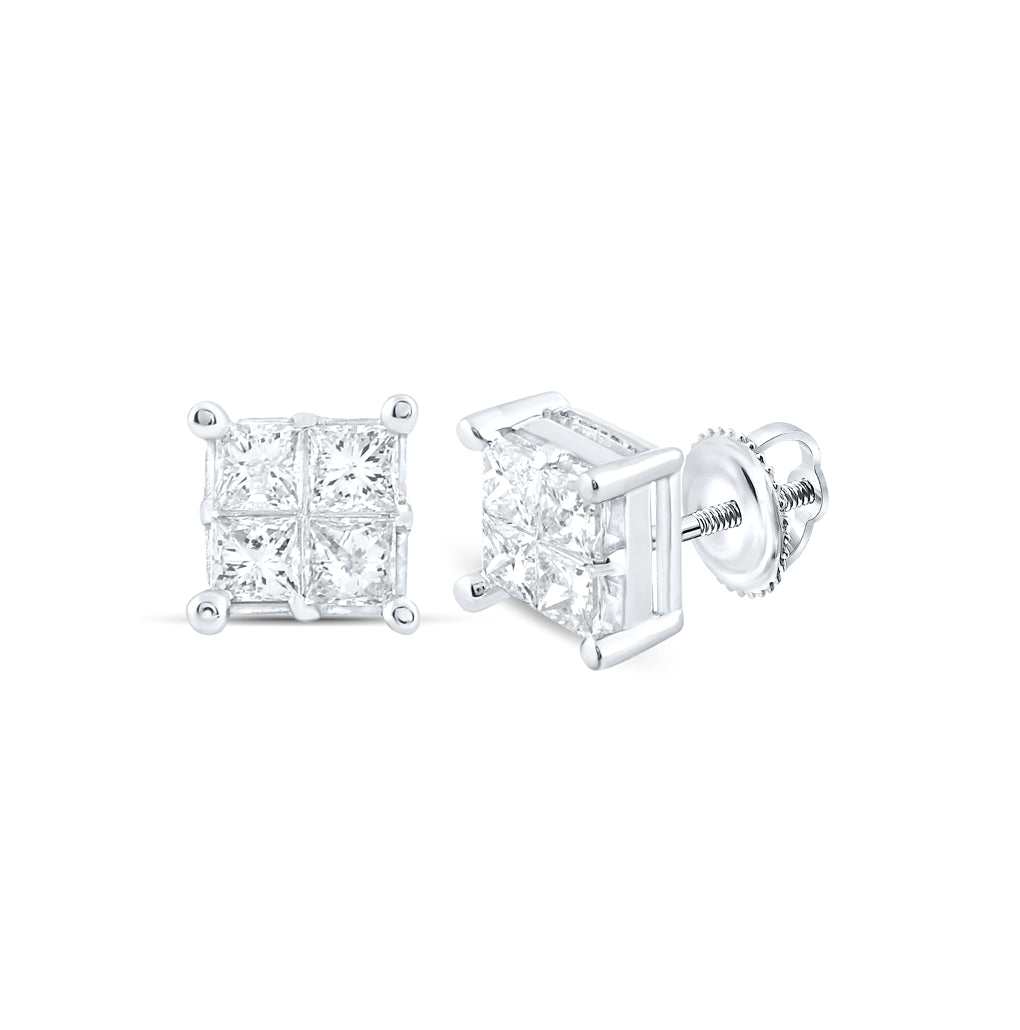 14K White Gold Womens Princess Diamond Square Earrings 1 Cttw, Length: 0.28 In, Width: 0.28 In