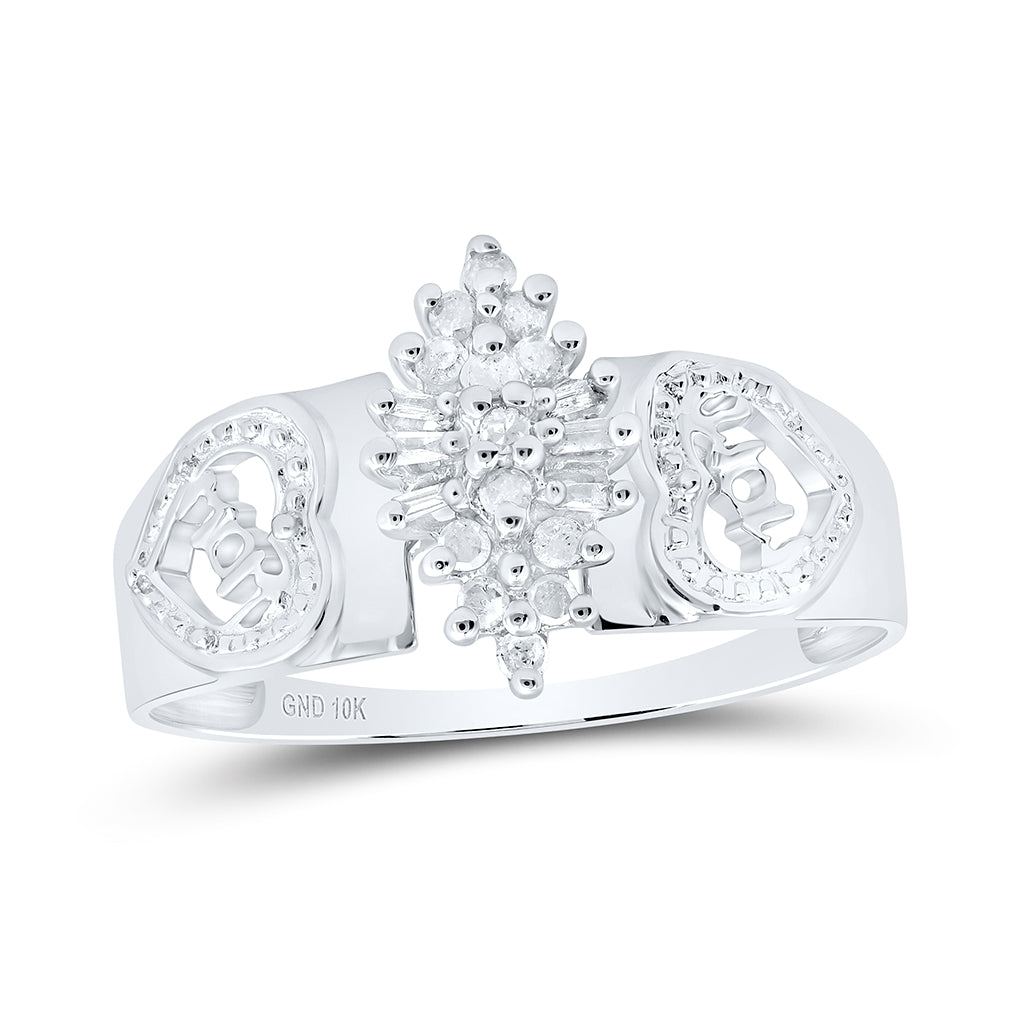 10kt White Gold Womens Round Diamond Mom Mother Ring 1/8 Cttw