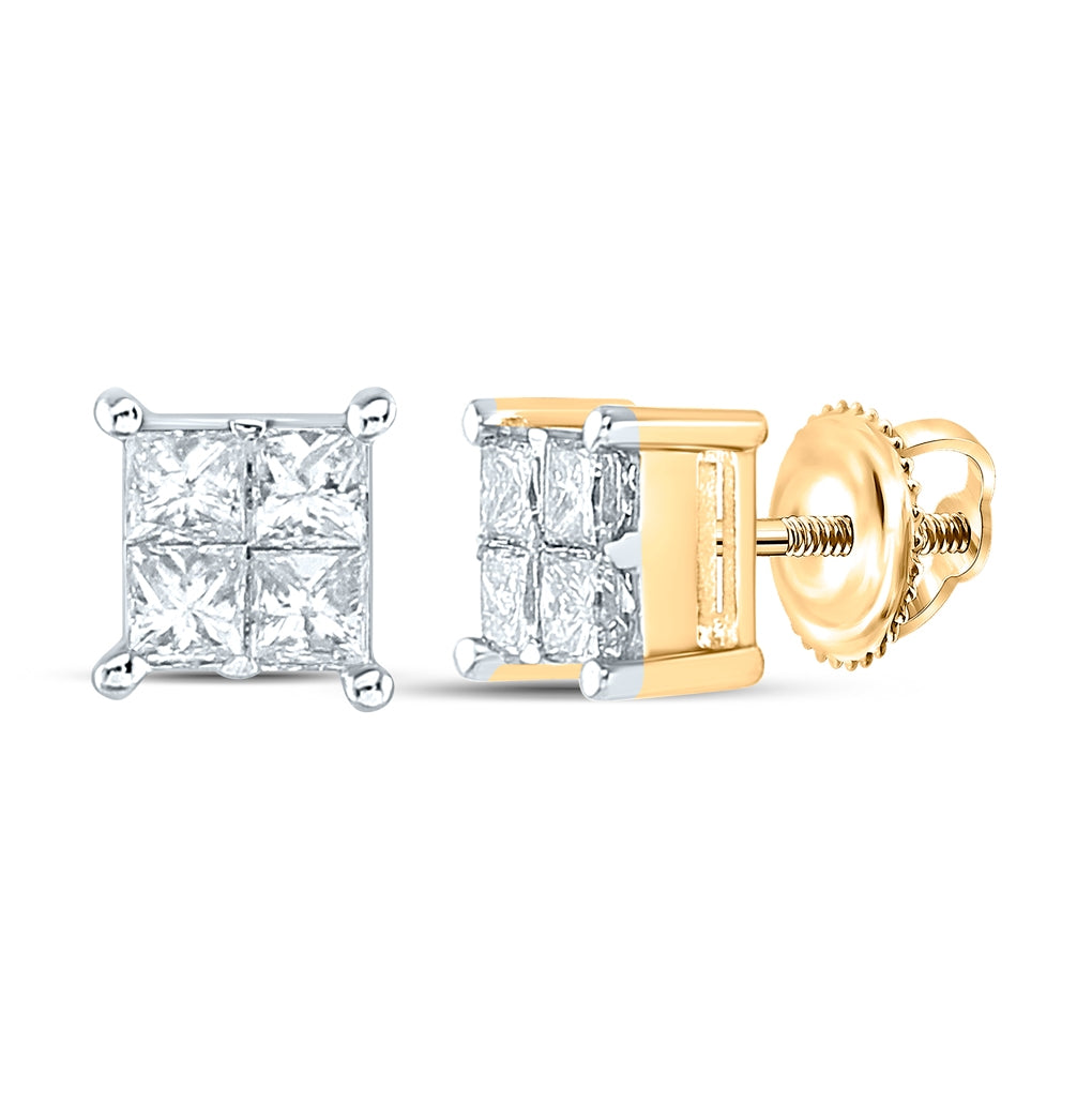 14K White Or Yellow Gold Womens Princess Diamond Square Earrings