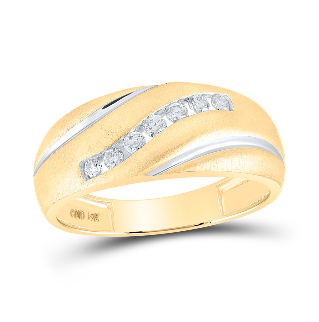 14K Yellow Gold Mens Round Diamond Band Ring 1/4 Cttw, Mens Size: 7-13