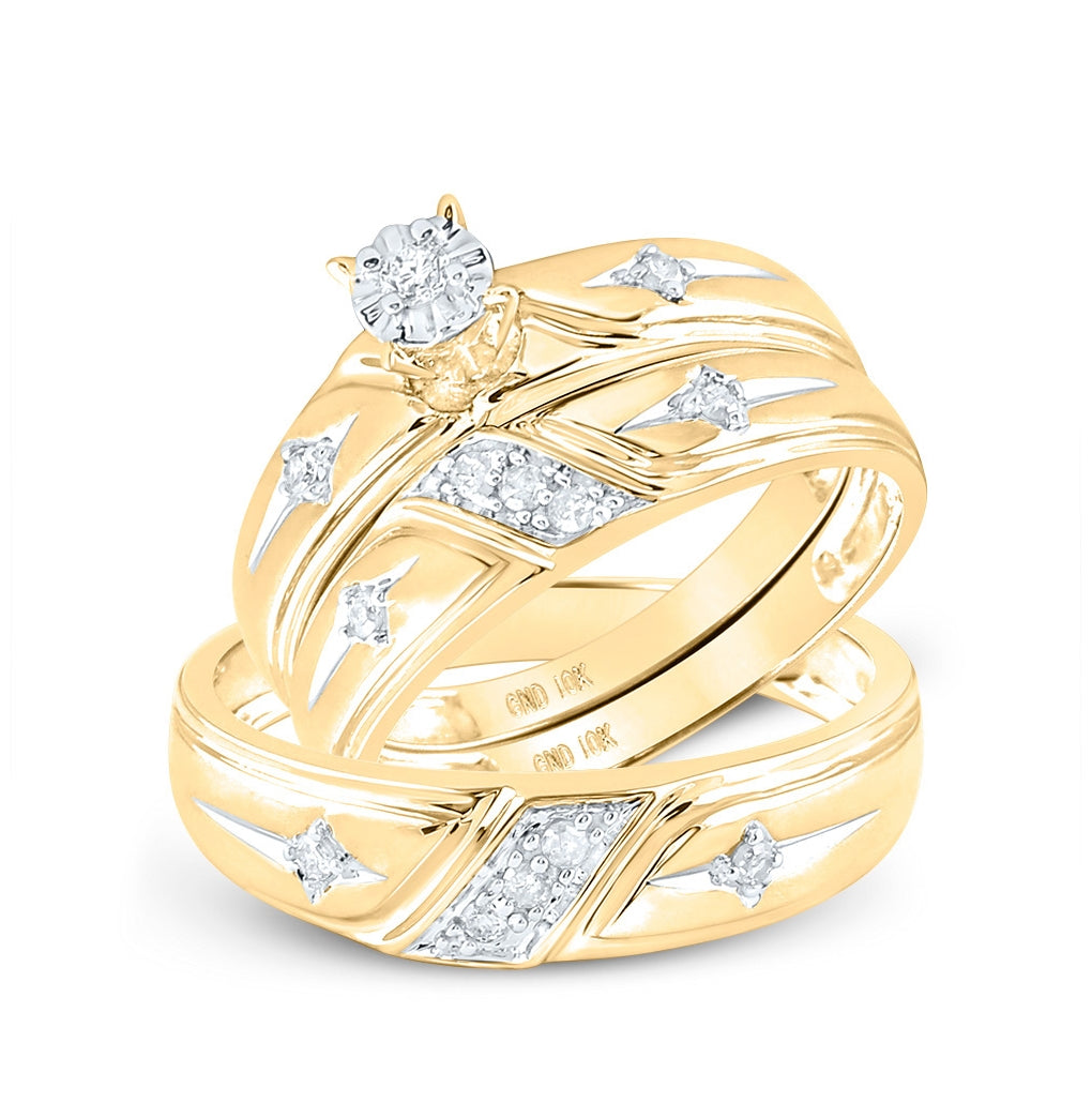 14K Yellow Gold His Hers Round Diamond Cross Matching Wedding Set 1/5 Cttw, Womens Size: 5-10, Mens Size: 7-13