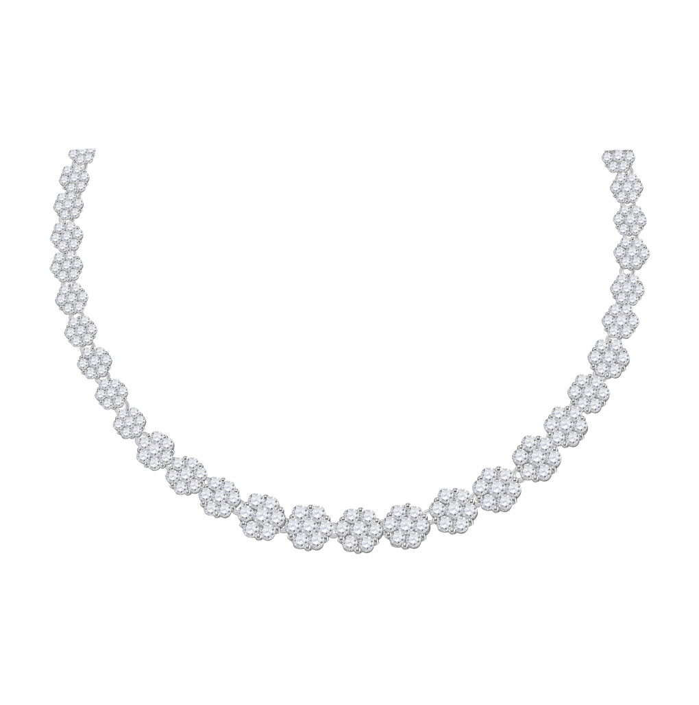 14K White Gold Womens Round Diamond Cocktail Flower Cluster Necklace 14 Cttw, Length: 17.5 In