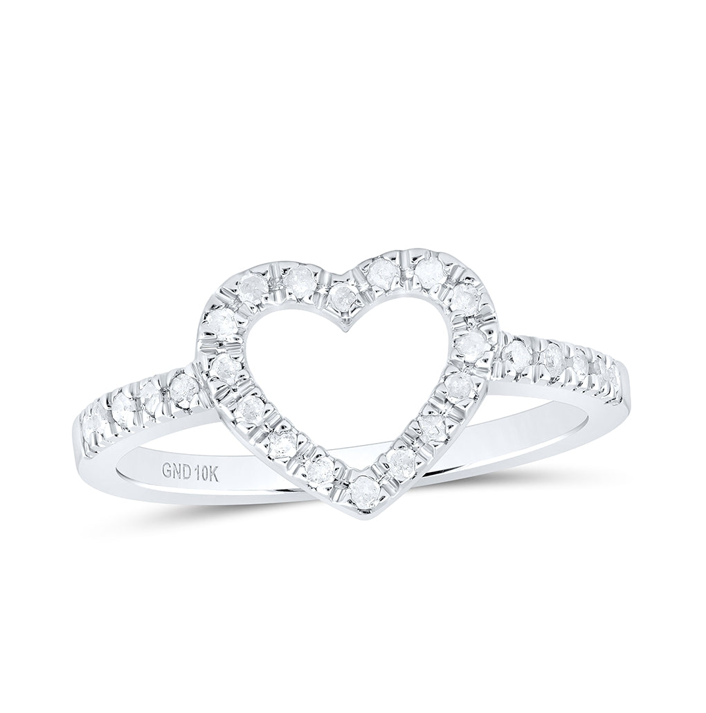 10K White Gold Womens Round Diamond Heart Ring 1/5 Cttw, Womens Size: 5-10