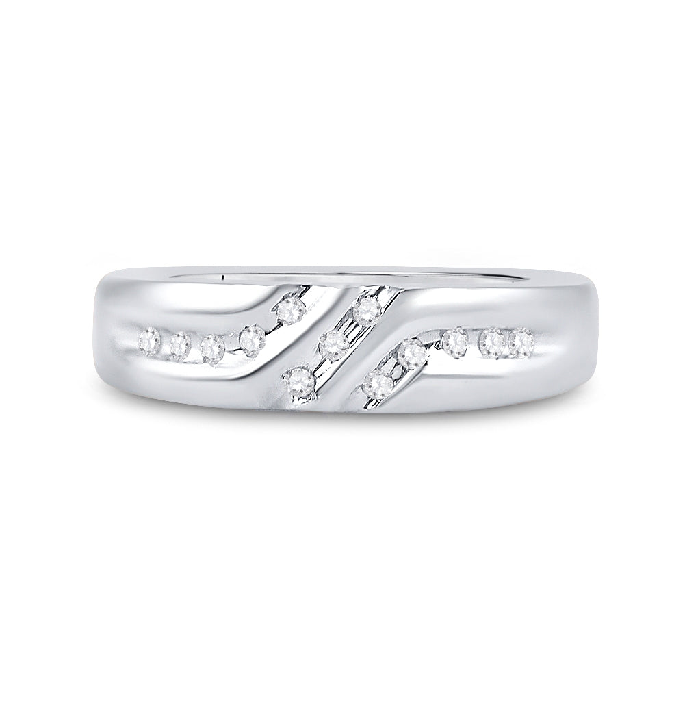 14K White Gold Mens Round Diamond Wedding Band Ring 1/8ctw, Mens Size: 7-13