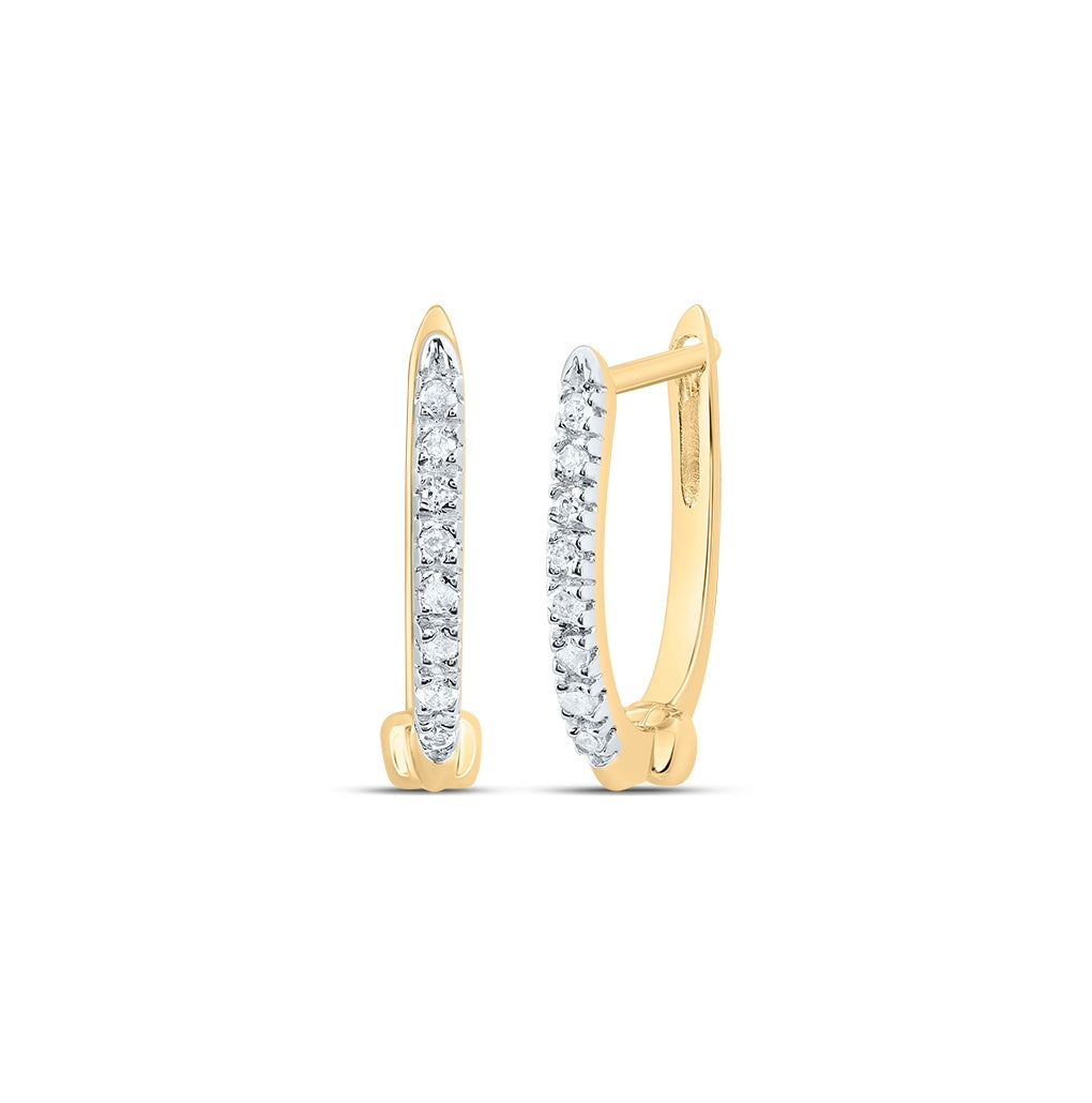 10K Yellow Gold Womens Round Prong-set Diamond Single Row Hoop Earrings 1/12 Cttw, Length: 0.51 In, Width: 0.04 In