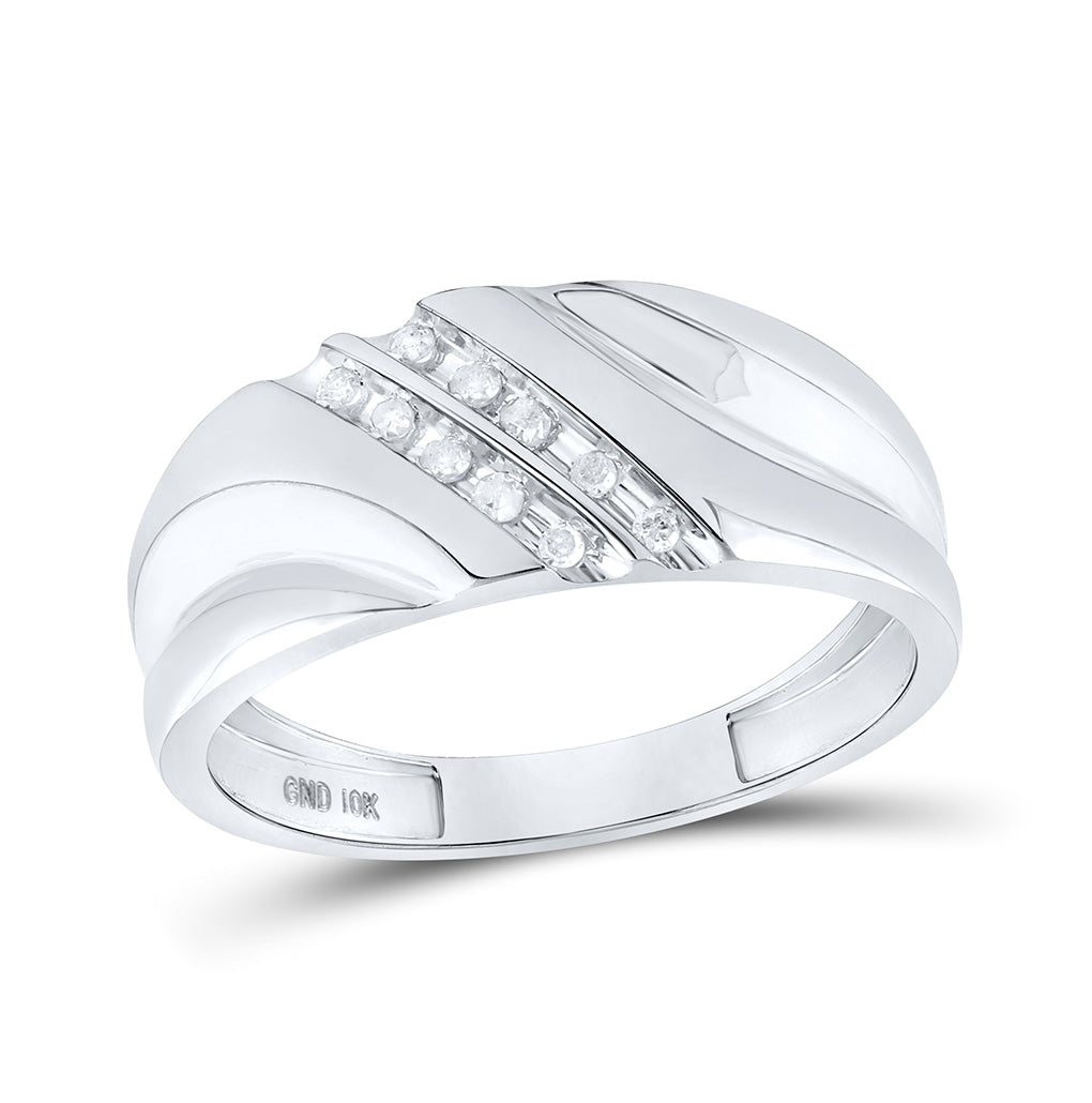 10K White Gold Mens Round Diamond 2-row Wedding Anniversary Band Ring 1/8 Cttw, Mens Size: 7-13