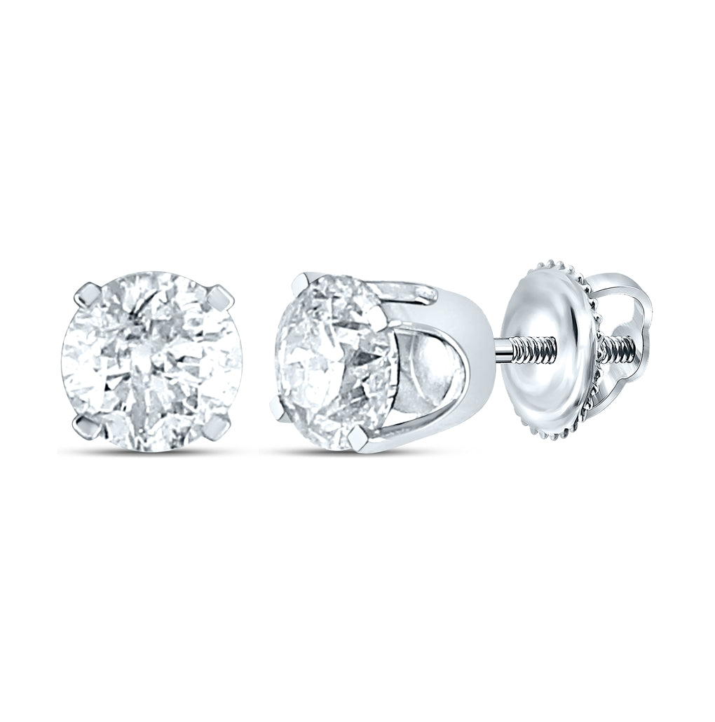 14K White Gold Women's Round Diamond Solitaire Earrings 1ctw