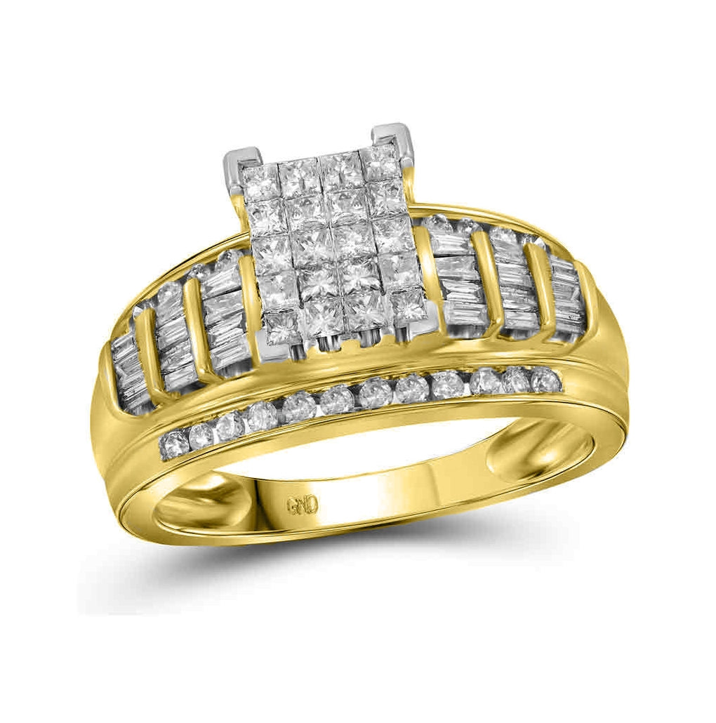 14kt Yellow Or White Gold Womens Princess Diamond Cluster Bridal Wedding Engagement Ring 1.00 Cttw - Size 8