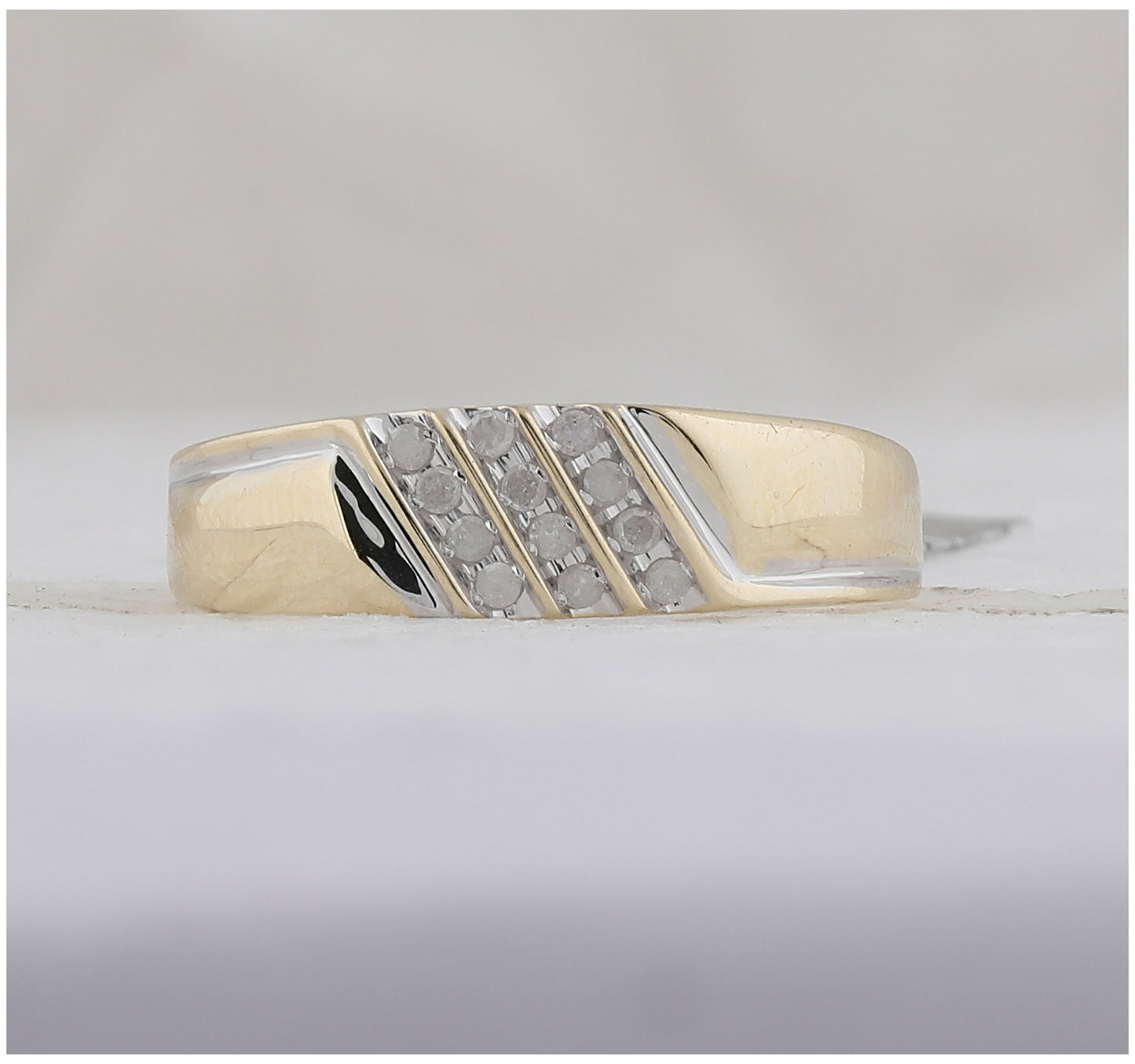 10K Yellow Or White Gold Mens Round Channel-set Diamond Diagonal Triple Row Wedding Band 1/8 Cttw, Mens Size: 7-13