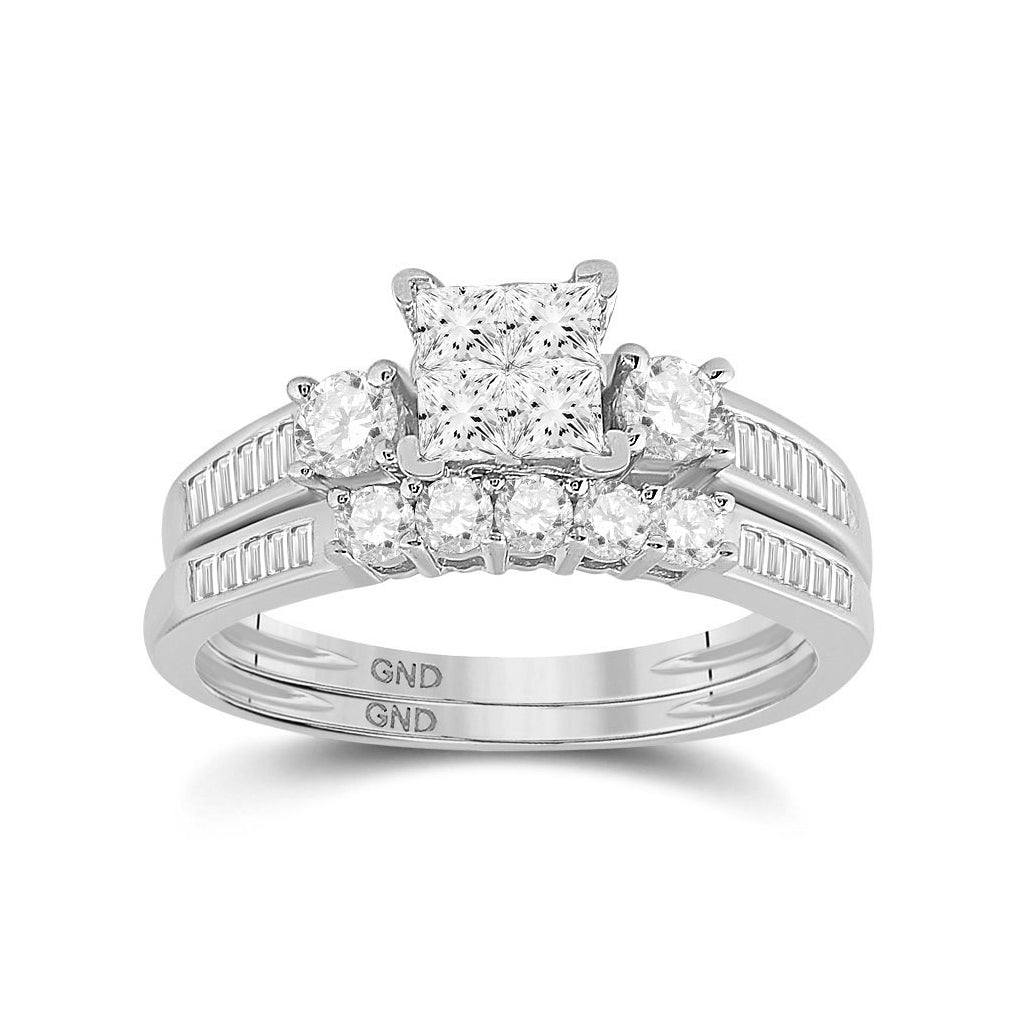 14K Yellow Or White Gold Princess Diamond Bridal Wedding Ring Band Set 1 Cttw, Womens Size: 5-10