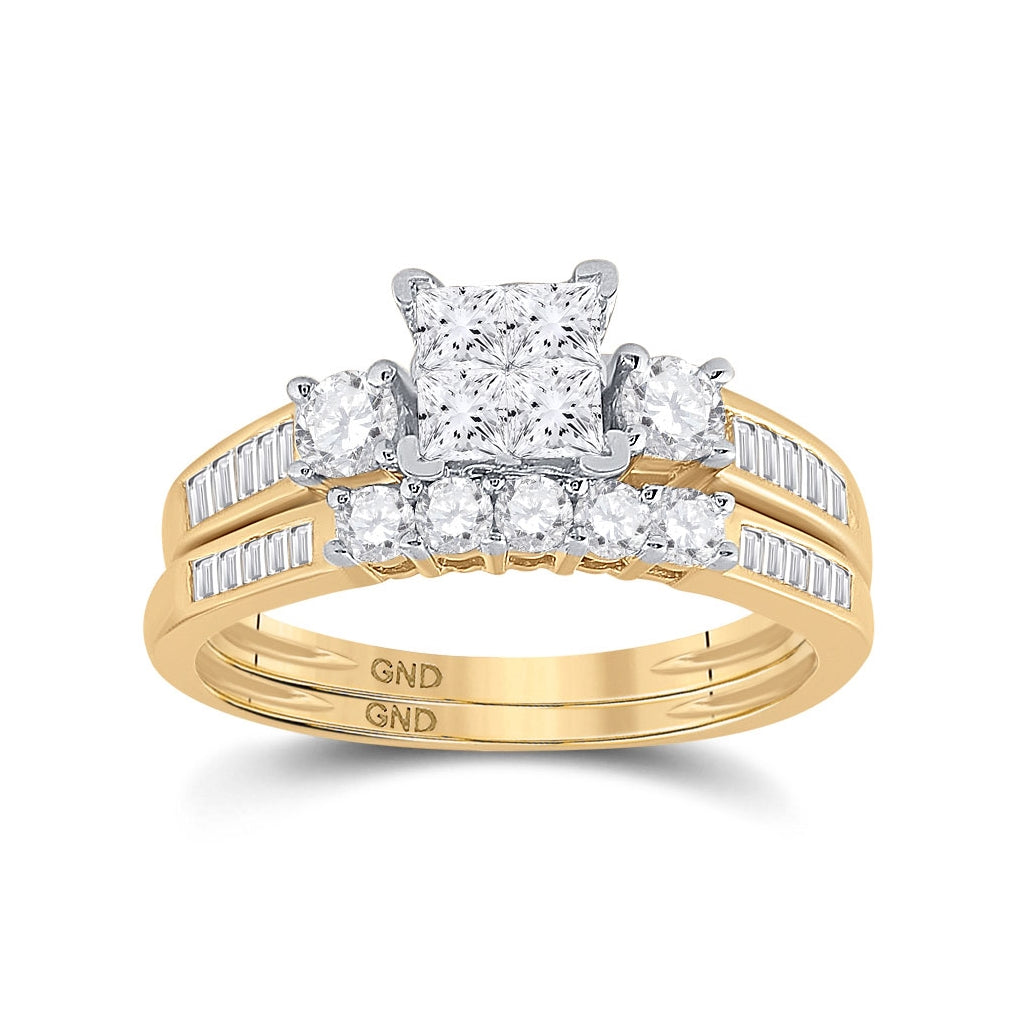 14K Yellow Or White Gold Princess Diamond Bridal Wedding Ring Band Set 1 Cttw, Womens Size: 5-10