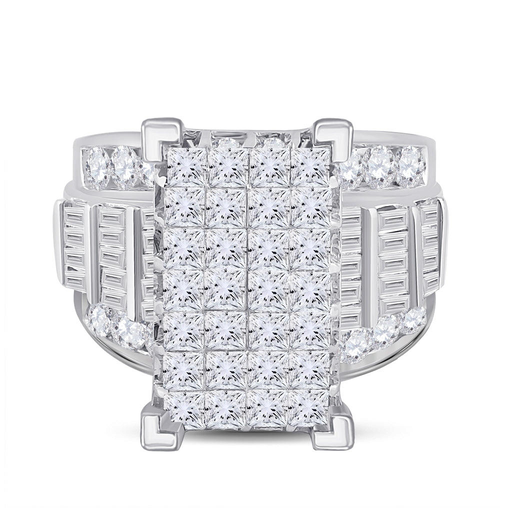 14K White Gold Princess Diamond Cluster Bridal Wedding Engagement Ring 5 Cttw, Womens Size: 5-10