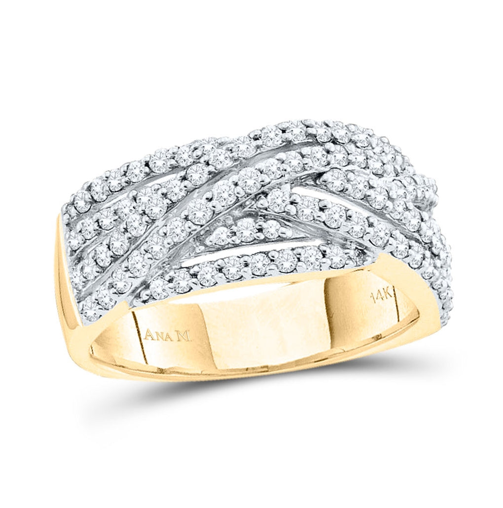 14K Yellow Gold Womens Round Diamond Crossover Band Ring 7/8 Cttw, Womens Size: 5-10