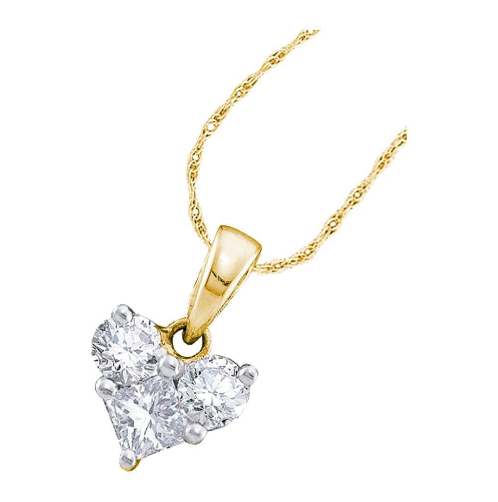 14kt Yellow Gold Womens Princess Diamond Heart Pendant 1/2 Cttw
