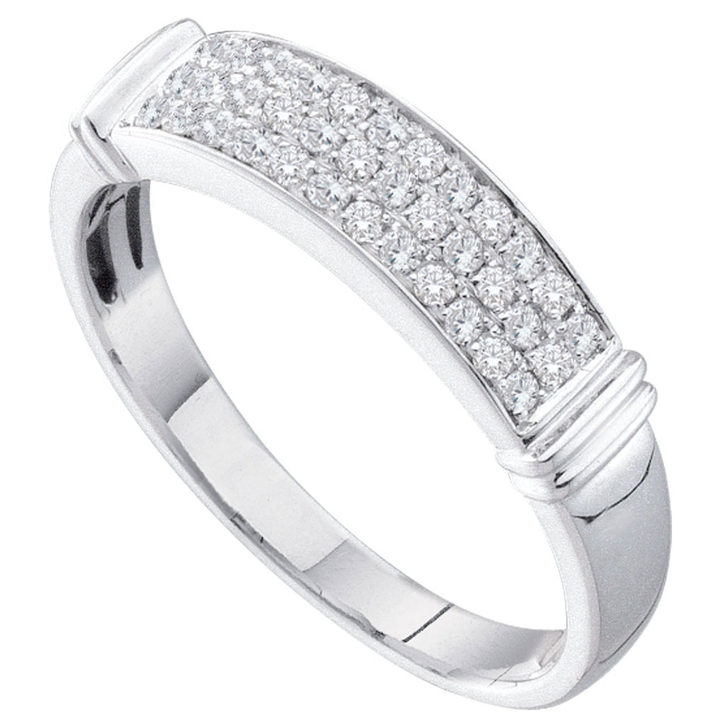14kt White Gold Womens Round Diamond Triple Row Band Ring 1/3 Cttw