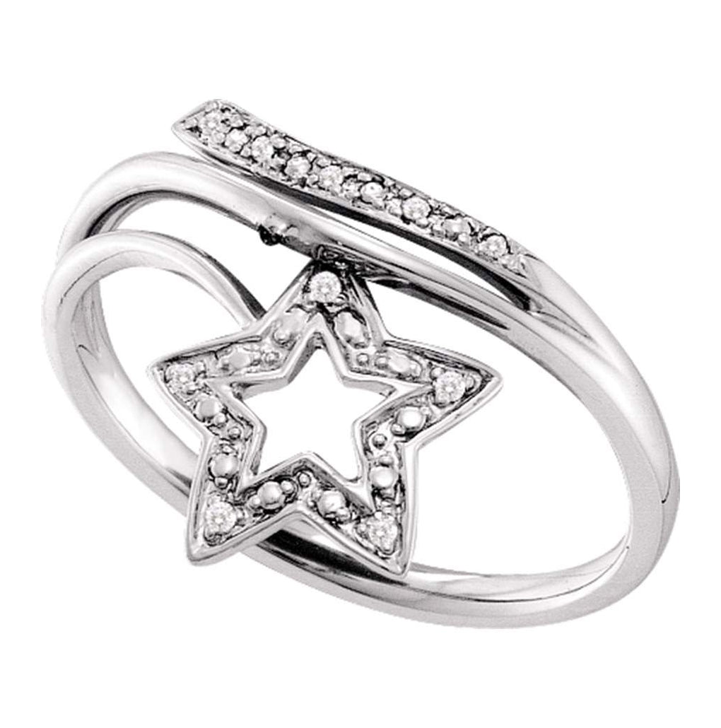 10K White Gold Womens Round Diamond Star Bypass Band Ring .03 Cttw, Womens Size: 5-10