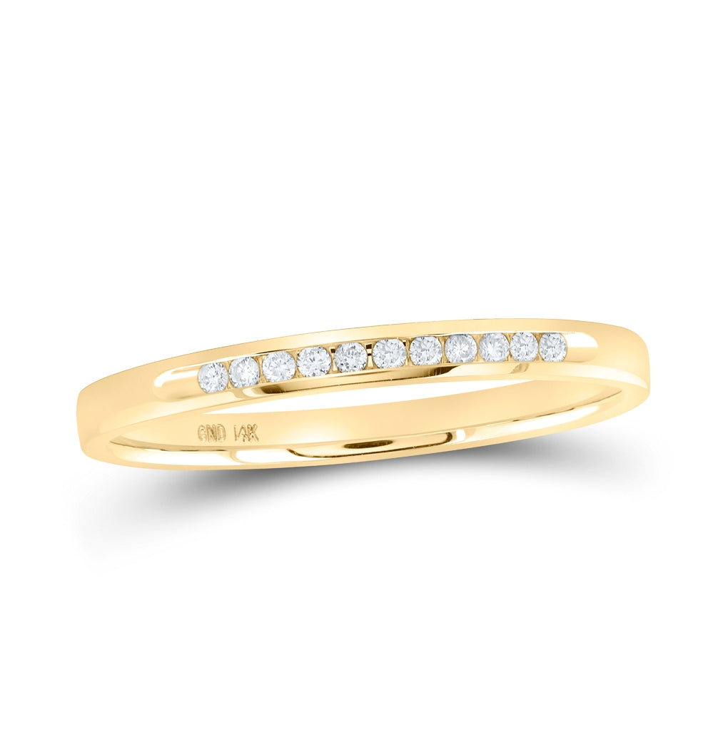 14K Yellow Gold Womens Machine Set Round Diamond Wedding Channel Band 1/10 Cttw, Womens Size: 5-10