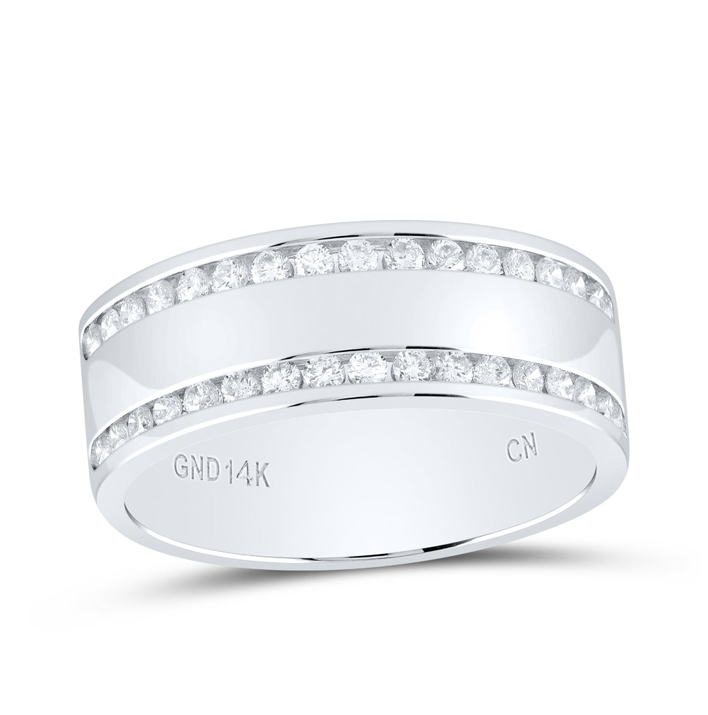 14kt White Gold Womens Round Channel-set Diamond Double Row Wedding Band 1/2 Cttw