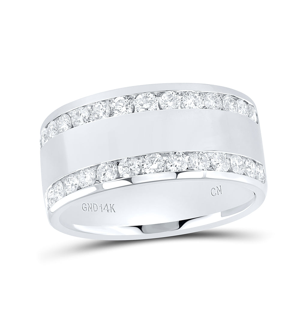 14K White Gold Womens Round Channel-set Diamond Double Row Wedding Band 1 Cttw, Womens Size: 5-10