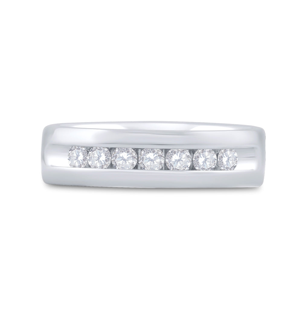 14K White Gold Men's Round Diamond Wedding Single Row Band Ring 1/2ctw, Men's Size: 7-13