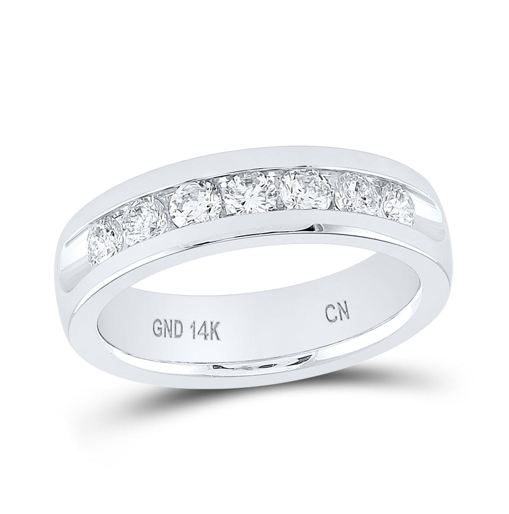 14K White Gold Mens Machine Set Round Diamond Wedding Channel Band Ring 1 Cttw, Mens Size: 7-13