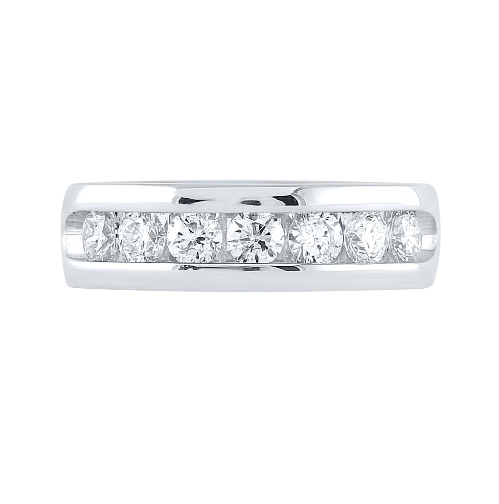 14K White Gold Mens Machine Set Round Diamond Wedding Channel Band Ring 1-1/2 Cttw, Mens Size: 7-13