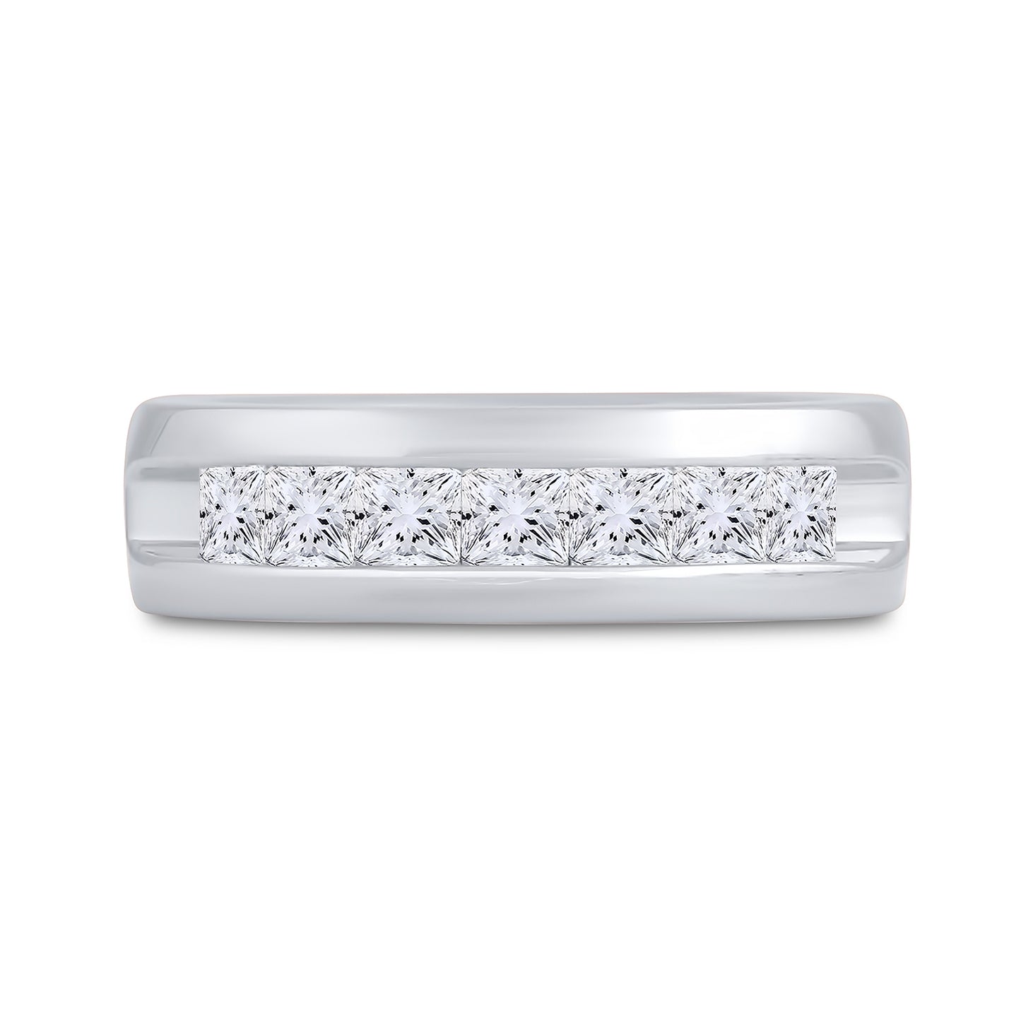14K White Gold Mens Princess Diamond Wedding Single Row Band Ring 1-1/2 Cttw, Mens Size: 7-13