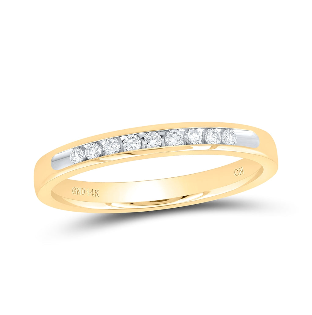 14kt Yellow Gold Womens Machine-set Round Diamond Wedding Band 1/10 Cttw