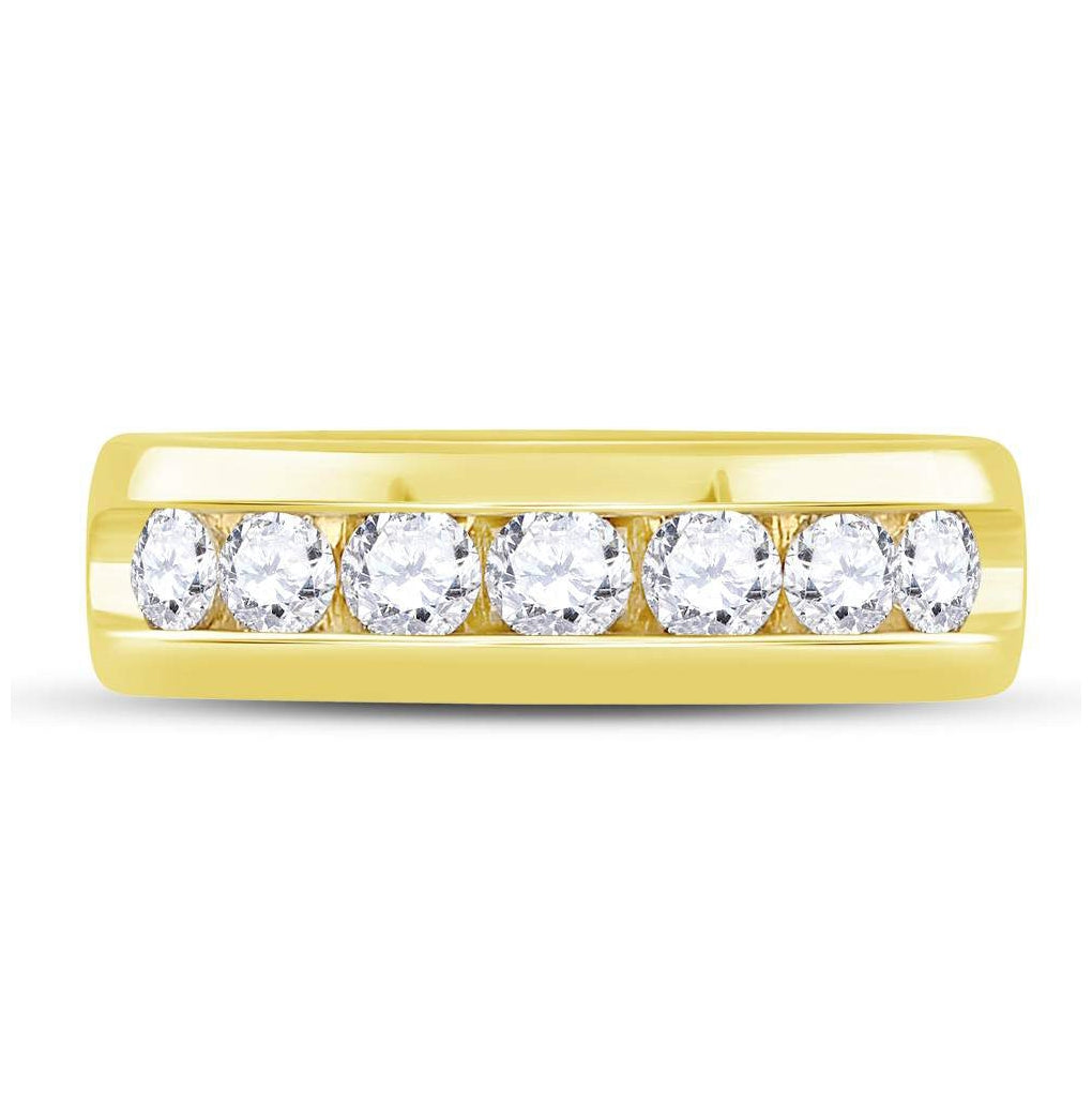 14kt Yellow Gold Mens Machine Set Round Diamond Wedding Channel Band Ring 1-1/2 Cttw